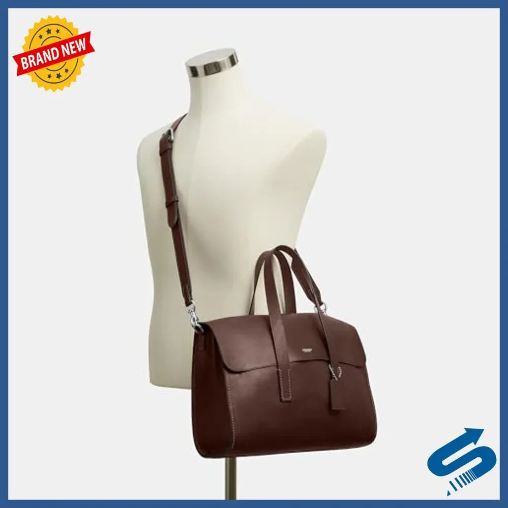 Leather Messenger Bag with Laptop Compartment Detachable Strap
